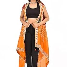 Women's Jaipuri Bandhani Silk Dupatta Shrug – Rajasthani Bandhej Style with Gota Patti Work & Latkan-image-35