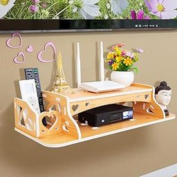 Wall Shelves Living Room Stylish Home Decor Display Rack Shelf Floating Storage Organiser Set Top Box Holder And Wifi Organiser, Remote Holder (Pack of 1) Oak Wood Color, Brown-picture-0