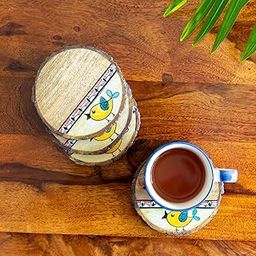 ExclusiveLane 'Yellow Sparrows' Handpainted Decorative Wooden Coasters for Cups Tea Coasters for Glasses Dining Table Coaster for Hot Pots Tableware (Set of 4, Mango Wood)-image-36