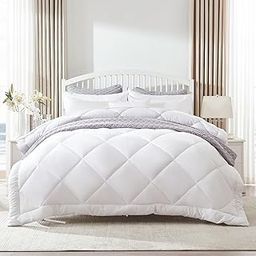 SLEEP ZONE Queen Comforter Duvet Insert, Down Alternative Reversible Comforter, Lightweight, Soft and Breathable Bedding All Season, Diamond Quilting White-image-4