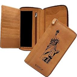 Genuine Leather RFID Protected Unisex Card Holder||Passport Holder||Cheque Book Case with Metallic Zip Closure (Tan-Sol)-image-94