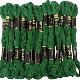Bhavya Enterprises Anchor Cross Stich/Long Stich Embroidery Cotton Threads, Pack of 10, 8 Mt Each Skeins (Dark Green)-28