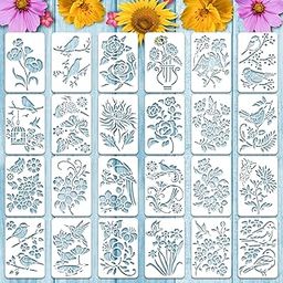 Spakon 24 Pcs Flower Stencil Bird Sunflower Butterflies Spring Summer Stencil Templates For Flowers Reusable Branches Leaf Painting Drawing Stencil For Painting On Wood Wall Canvas Home Decoration-picture-27