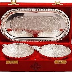 Indian Art Villa Silver Plated Bowl Set With 2 Spoons & 1 Tray, Service For 2, Festive Gifts-image-16