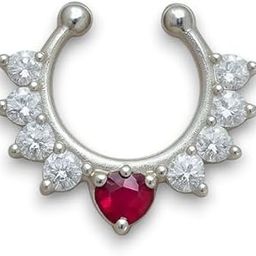 Silver Plated Nose Ring Without Piercing | Non Pierced Just Press Septum Ring with Stone | Clip On Middle Nose Ring | Nosepin for Women & Girls-56