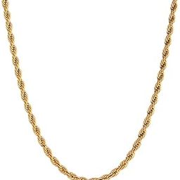 18K Gold Plated Waterproof 3 mm Rope Chain Necklace, Adjustable and Anti-Tarnish | Stylish Unisex Gift for Men and Women-18