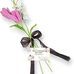 Happy Threads | Crochet Tulip & Lily Bouquet Handmade Yarn Flowers with Black Ribbon – Eco-Friendly Home Decor & Gifting for Women, Birthday, Sisters Day & Special Occasions-image-20