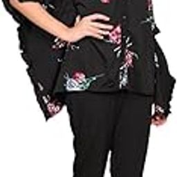 Floral Kaftan Set for Women | Lightweight Crepe V-Neck Maxi Dress with Matching Pants | Boho Loungewear, Beach Cover-Up | Summer Resort Wear (Black)-image-41