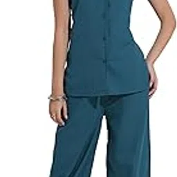 fashfun clothing Fashfun Women's Teal Solid Cordset With Square Neck Waistcoat Detail-picture-24