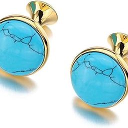 Gold Plated Stainless Steel Globe Design Round Cufflinks Classic Business Gift for Men-31