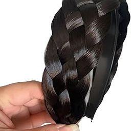Black Wide Braided Headband with Synthetic Hair, Twist Braid Design, Stretch Ponytail Hairpiece for Women and Girls (PACK OF 1)-image-70