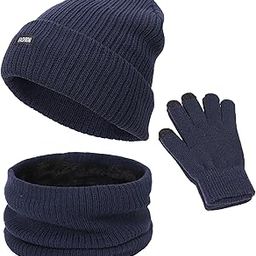 Beanie Hat Scarf Gloves Set Warm Soft Cotton for Ski Cycling Fishing Navy-image-41