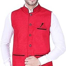 Red Men's Jute Waistcoat | Modi Jacket | Nehru Jacket for Men Sleeveless Regular Fit for Festive, Casual, or Occasional (Size-S)-image-73