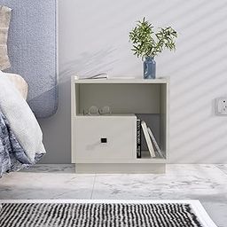 Bniture Bed Side Table for Bedroom 1-Drawer, Bookcase Nightstand Side End Table for Bedroom, Bedside Table, Small Side Table, Side Table for Bedroom, with Metal Legs (Frosty White)-image-55