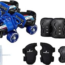 Amazon Brand - Symactive Roller Derby Wheel Skates Combo Kit, Ultra-Durable, Adjustable, for 6 to 14 Years (Unisex, Blue Skates with Knee Guard, Elbow Guard, Wrist Guard, Key)-22