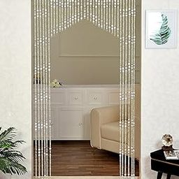 Beaded Door Curtain with Black and White Strands, Decorative Hanging Room Divider, Arched Design (White, 7FT-Half)-image-29