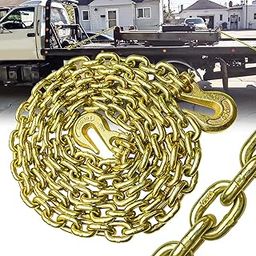 FITHOIST G80 Transport Binder Chain 5/16 Inch x 20 Foot | Tow Chain with Clevis Grab Hooks | 7,100 lbs Safe Working Load | Heavy Duty Chain for Transporting Towing (5/16'' x 20FT (Yellow Zinc))-image-24