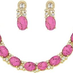 Traditional Moissanite Polki Choker Necklace Set, Blue Copper Gemstones, 50.8 cm Length, Antique Gold Plated-image-73