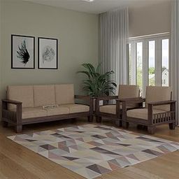 Dreamydesks Solid Sheesham Wooden 5 Seater Sofa for Living Room | (3+1+1) Five Person Sofa 5 Seater - Premium Wooden Sofa Set for Home Decor (Beige Walnut, 5 Seater 3+1+1)-image-83