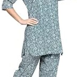 Women's Cotton Printed Night Suit Kaftan Style Pyjama Co Ord Set for Women, Night Dress 2-Piece Outfits Pajama Wear - Free Size-picture-18