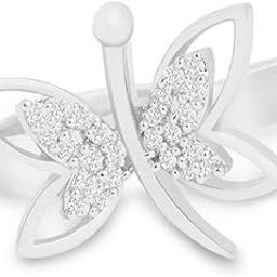 Silver Tone Cubic Zirconia Contemporary Butterfly Brass Finger Ring For Women-ZPFK19580-image-82