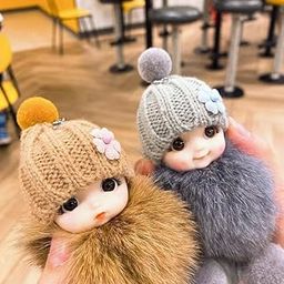 DSR Doll Cute Eye Smiley Baby Doll Keychains Fluffy Fur Pompom Keychain Set(Multi Color)(Smiley Face Baby Keychains(Pack Of 2)) | Plastic, Baby Blue-picture-18