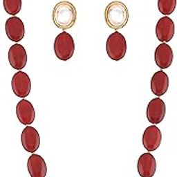 Women Red Crystal Onyx Big Oval Beads Single Line With Studd Earring Necklace Set (NOT REAL)-image-44