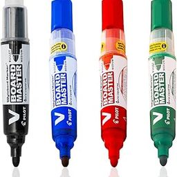 Pilot V Board Master Medium Bullet Tip Liquid Ink Pen with Replacable Tip & Ink Cartridge | Pack Of 4 - Black, Blue, Red & Green-12