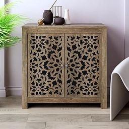 The DIQSHCET Cabinet with Floral Carved Doors, Rustic 2-Door Accent Cabinet for Living Room, Bedroom, or Entryway, Stylish Rustic Storage Solution-image-29