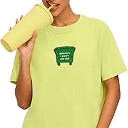 Trash Opinion Women and Girls Short Sleeves Round Neck Green Embroidered Patch Cotton Oversized T-Shirts-image-17