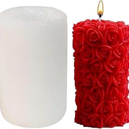 Shoppeecity 3D Silicone Floral Flower Pillar Candle Mould | Rose Pillar Candle Mould | Mould Cylinder Rose Flower Candle Mold | Fondant Silicone Mould for Mousse Dessert Soap Cake DIY Decorating - B-image-90