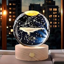 CRAE 3D Whale Crystal Night Lamp, Glass Ball Table Lamp with Wooden Base, Perfect for bedrooms, Nurseries and Cozy Corners (Whale)-image-32