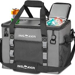 INSMEER Portable Collapsible Cooler Bag, Soft Ice Box with PP Hardboard and 2 Cupholders, 40 L/70 Cans Portable Insulated Bag Cooler for Camping, Traveling and Family Outings-29