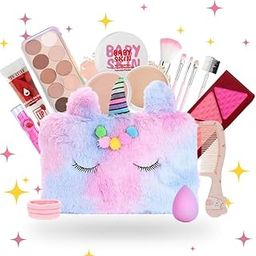 Linivya Kids Real Makeup Kit for Girls & Teens | 18-Piece Washable Set with Unicorn Fur Multicolor Bag | Safe & Non-Toxic Birthday Gift for Ages 6-16-10