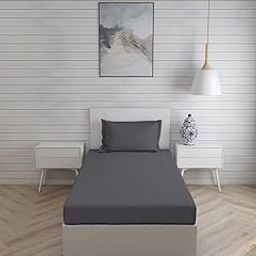 Shri Anand Creations Fast Color Solid/Plain Dark Grey Bedsheet for Single Bed with 1 Pillow Cover, Cotton-18