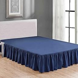 Navy Blue Bed Skirt Ruffle - Dust Ruffle - Easy Fit with 16 Inch Tailored Drop - Shrinkage and Fade Resistant with 600 TC 100% Egyptian Cotton 16'' Frill bedsheet Skirt-image-45