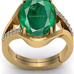 8.25 Ratti Natural Emerald Ring (Natural Panna/Panna Stone Gold Ring) Original AAA Quality Gemstone Adjustable Ring Astrological Purpose for Men Women by Lab Certified-image-83
