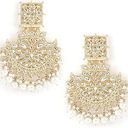 Off-White Gold-Plated Kundan-Studded Long Chandbalis with Pearl-Beaded For Women-14