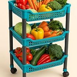 3-Tier Rolling Storage Cart,3 Tray Kitchen Organiser Trolly with Wheels, 75 cm Height, Turquoise and Grey, Unbreakable Plastic and Multiple use-image-60
