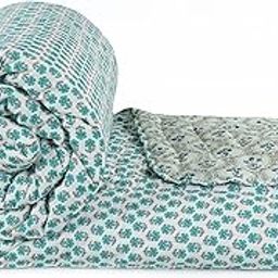 HOMEKART Famous Jaipuri Beautiful Floral Print in White and Blue Jaipuri Rajai/Razai/Quilt Single Bed Quilt/Comforter/Ac Quilt/Ac Comforter, Cotton, Lightweight Pack of 1, 400 GSM-image-82