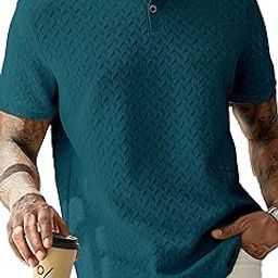 Men's Textured Jacquard Polo T-Shirt, Pink, Short Sleeve, Chevron Pattern-image-4