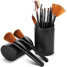 MACPLUS Makeup Brush Set With Storage Barrel - Pack of 12 (Black)-image-58