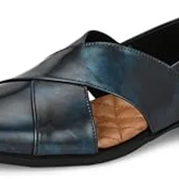 hitz Men's Blue Patent Leather Ethnic Shoes-picture-15
