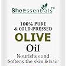 She Essentials 100% Pure Olive Oil for Hair & Skin Care | Cold-Pressed Organic oil for all Hair & Skin Types | Sulphate Free. Paraben Free | 100% vegan | 100 ml Pack of 1-50