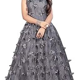 Women's Net Embroidered Semi-Stitched Gown Titli Gown-New-29