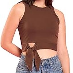 Brown Crop Top with Tie Detail-image-1