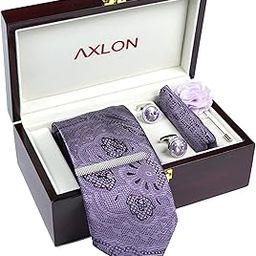 Tie for Men – Paisley Silk Neck Ties Set with Cufflinks Flower Pin, Pocket Square & Black Gift Box, Combo Necktie Sets for Office Wear, Formal Suits & Weddings (Soft Lavender, NXPLX_57)-image-66