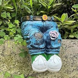 UJEAVETTE Flower Pot DIY Ornament Denim Pants Resin Flower Pot for Lawn Courtyard Yard Sitting Position-image-89