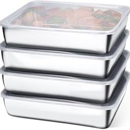 4 PCS Stainless Steel Food Containers with Clear Lids, Fresh- Keeping Container, Deli Meat Keeper for Refrigerator, Stackable Snack Storage Boxes for Picnic BBQ Party Travel, Freezer & Dishwasher Safe-image-43