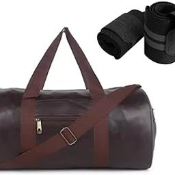 Combo Pack of PU Leather Gym Duffel Bag/Shoulder Gym Bags/Sports and Travel Bag/Fitness Bag/with Wrist Support Band for Daily Exercise Men, Women, Boys & Girls (Grey)-image-80